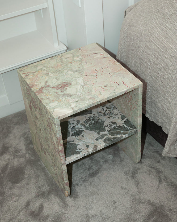 Curva Bedside Table Breccia Rosa Marble
