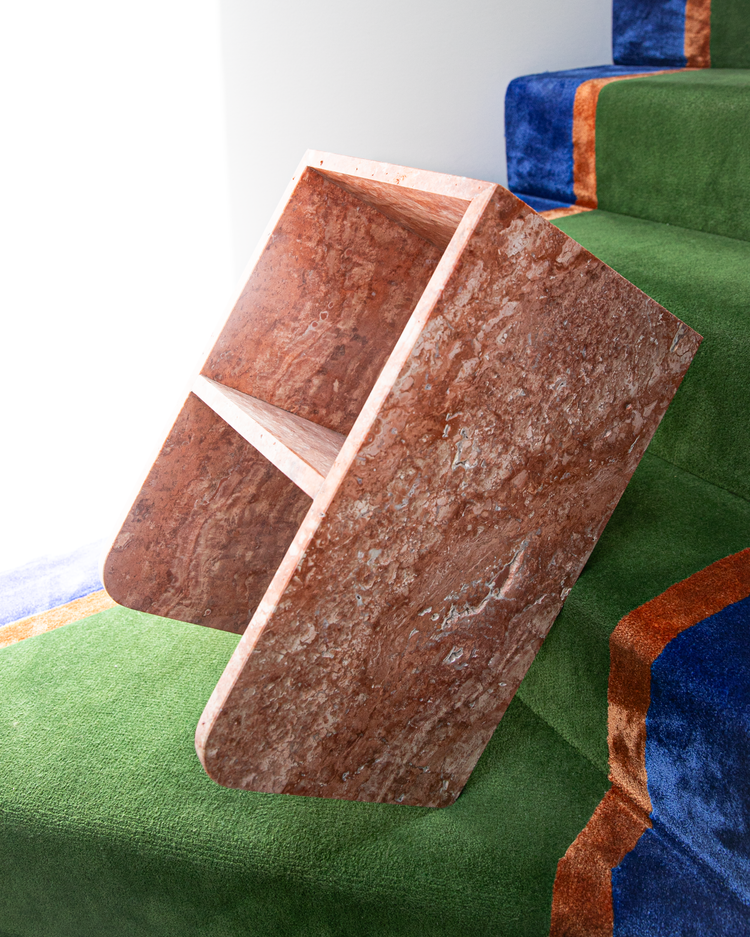 Curva Piccolo Side Table in Roso Travertine