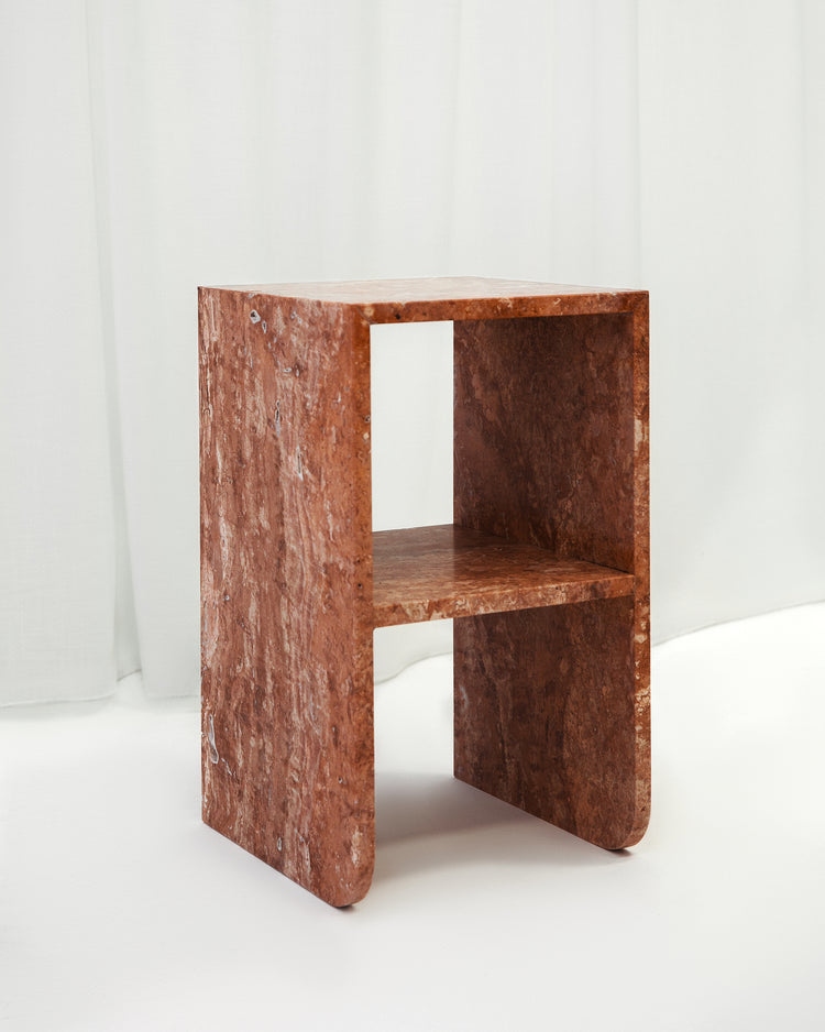 Curva Piccolo Side Table in Roso Travertine