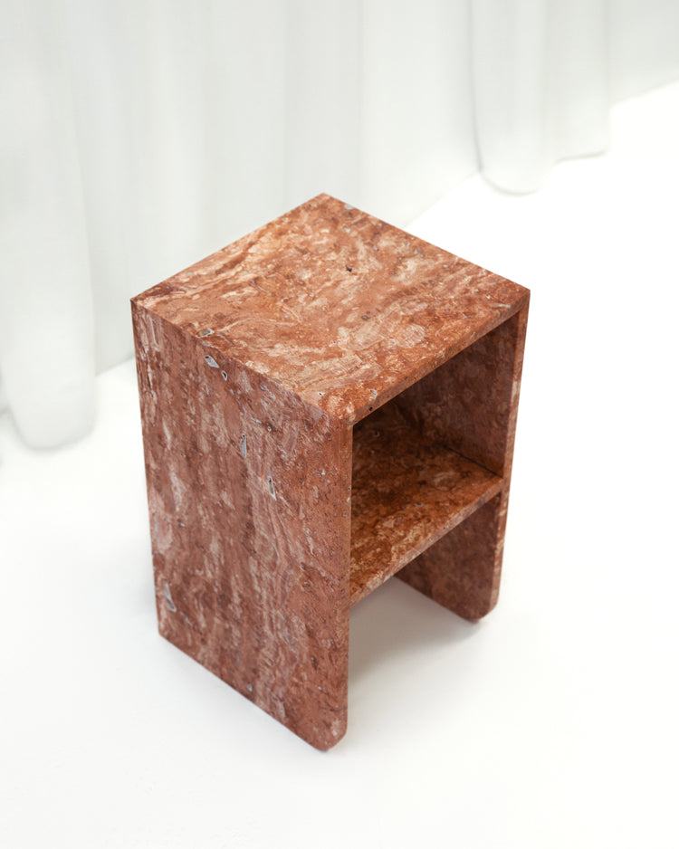 Curva Piccolo Side Table in Roso Travertine