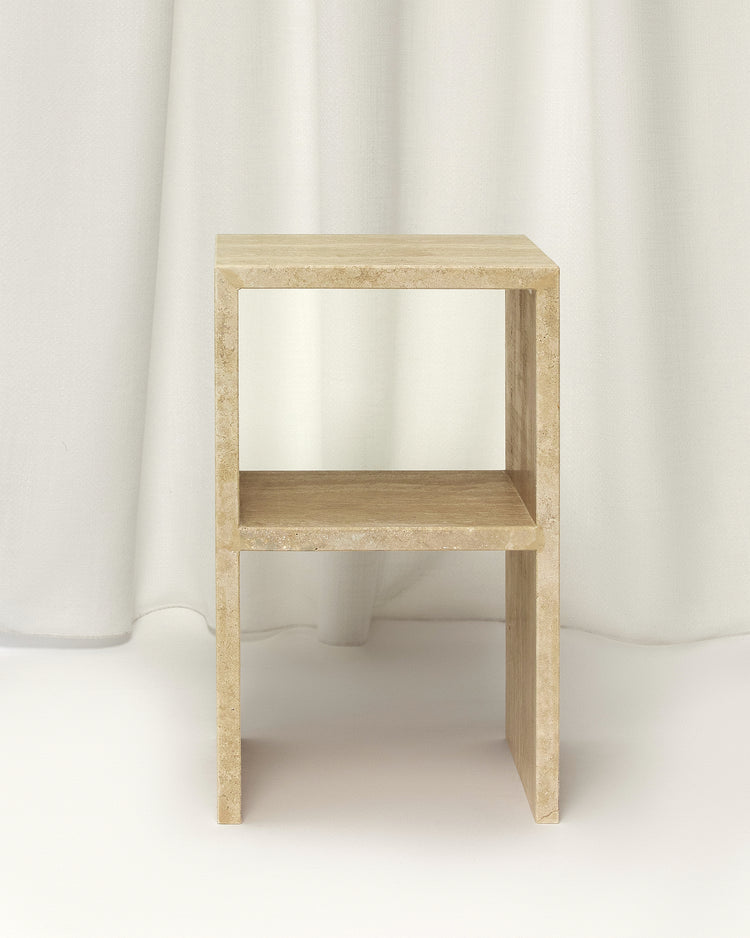 Curva Piccolo Side Table in Bianco Travertine